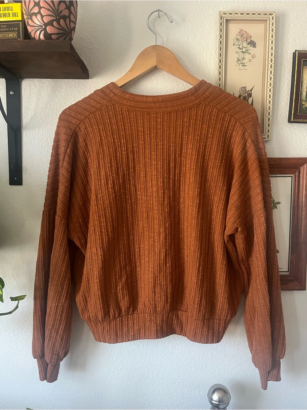 Bohme Rust Ribbed V-Neck Button Cardigan - Small - Picture 4 of 5